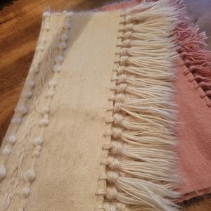 New 100% mohair cream textured table runner  Unused fringed boho